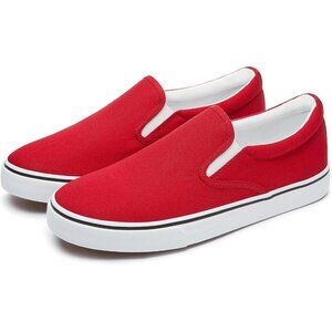 👑Closed Toe Loafers Sneakers Men's Red Canvas Slip On Casual Lightweight